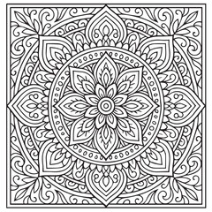 Fototapeta premium Intricate Mandala Design: A mesmerizing mandala illustration with a detailed intricate design composed of symmetrical patterns, perfect for adult coloring books, meditation.