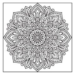 Intricate Mandala Design: A mesmerizing mandala illustration with a detailed intricate design composed of symmetrical patterns, perfect for adult coloring books, meditation.