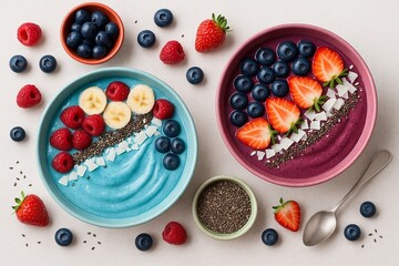 Creative Superfood Breakfast with Blue Spirulina and Acai Berries
