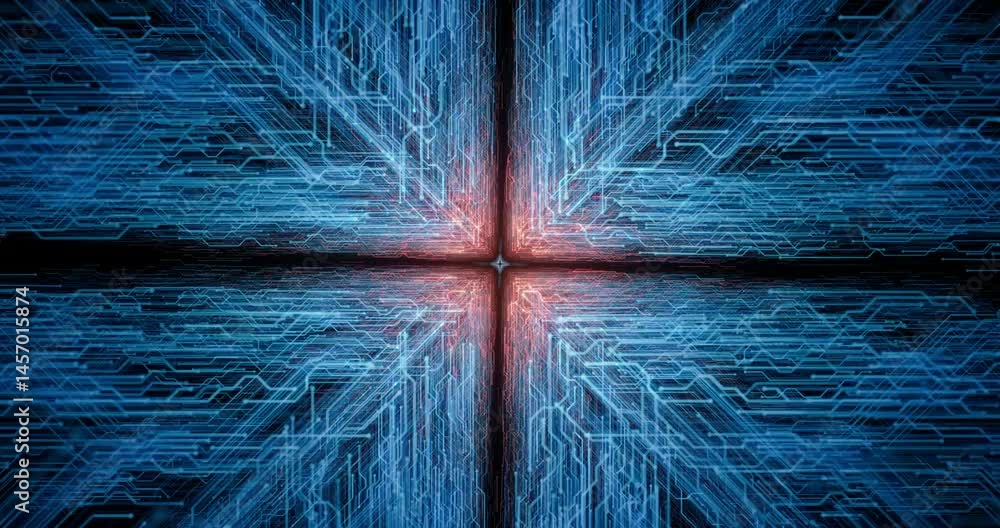 Poster ai system's abstract network, digital circuit with tech connections for data flow in a cyber stream,