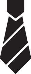Minimalist necktie icon, black silhouette, white background, geometric design, diagonal stripes, sharp angles, business attire symbol, vector graphic style,