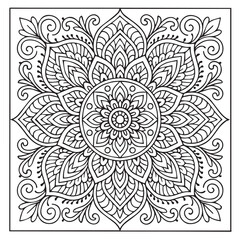 Fototapeta premium Intricate Mandala Design: A mesmerizing mandala illustration with a detailed intricate design composed of symmetrical patterns, perfect for adult coloring books, meditation.