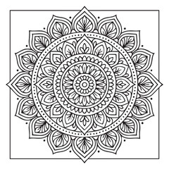 Intricate Mandala Design: A mesmerizing mandala illustration with a detailed intricate design composed of symmetrical patterns, perfect for adult coloring books, meditation.