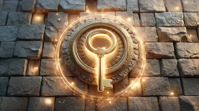 Abstract golden key on stone background design.