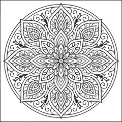 Intricate Mandala Design: A mesmerizing mandala illustration with a detailed intricate design composed of symmetrical patterns, perfect for adult coloring books, meditation.