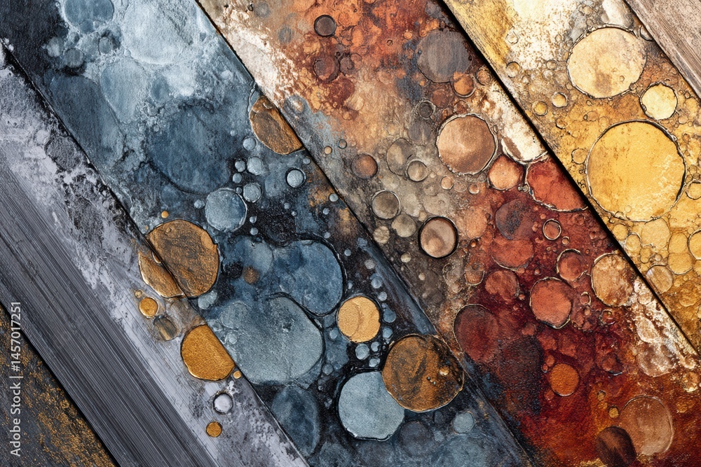 Poster Abstract Textures Merge Through Metal and Enamel, Showcasing Unique Patterns and Colors in a Captivating Composition of Art Generative AI