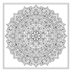Intricate Mandala Design: A mesmerizing mandala illustration with a detailed intricate design composed of symmetrical patterns, perfect for adult coloring books, meditation.