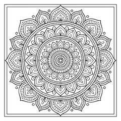 Intricate Mandala Design: A mesmerizing mandala illustration with a detailed intricate design composed of symmetrical patterns, perfect for adult coloring books, meditation.