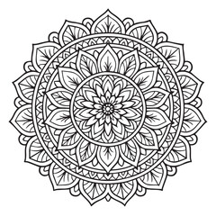 Intricate Mandala Design: A mesmerizing mandala illustration with a detailed intricate design composed of symmetrical patterns, perfect for adult coloring books, meditation.