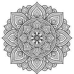 Intricate Mandala Design: A mesmerizing mandala illustration with a detailed intricate design composed of symmetrical patterns, perfect for adult coloring books, meditation.