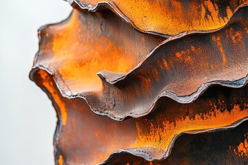Fototapeta premium Detailed close-up view of rusted, layered metal panels.
