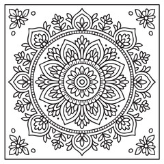 Intricate Mandala Design: A mesmerizing mandala illustration with a detailed intricate design composed of symmetrical patterns, perfect for adult coloring books, meditation.