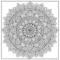 Intricate Mandala Design: A mesmerizing mandala illustration with a detailed intricate design composed of symmetrical patterns, perfect for adult coloring books, meditation.