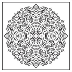 Intricate Mandala Design: A mesmerizing mandala illustration with a detailed intricate design composed of symmetrical patterns, perfect for adult coloring books, meditation.