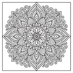 Intricate Mandala Design: A mesmerizing mandala illustration with a detailed intricate design composed of symmetrical patterns, perfect for adult coloring books, meditation.