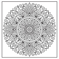Intricate Mandala Design: A mesmerizing mandala illustration with a detailed intricate design composed of symmetrical patterns, perfect for adult coloring books, meditation.