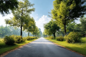 Morning Sunlight on a Peaceful Park Road