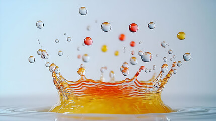 Colorful Water Drops Splashing, Abstract Macro Photography