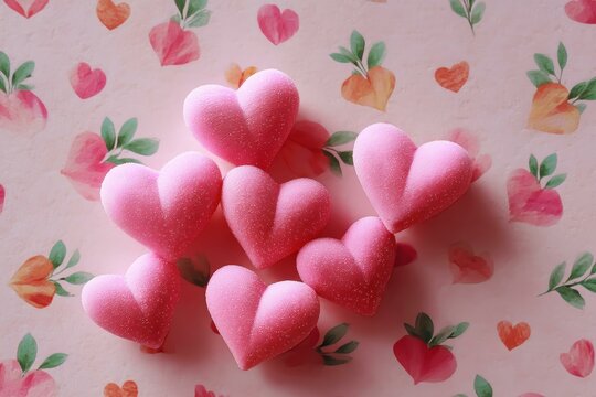 Naklejki Pink Hearts on a Pastel Background
