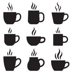 set of black vector various Coffee Mug Silhouette Design Vector Illustration