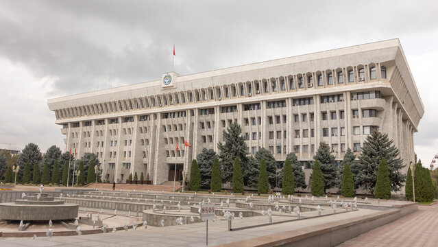 Bishkek, Kyrgyzstan- October 12 2024:  White House, Bishkek at Chuy Avenue which is the place that  the 2002 and 2010 uprisings are token place. the main government building in Bishkek. 