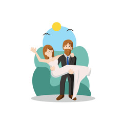 Bride and groom together. Vector