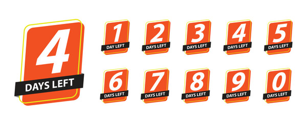 Countdown number tags vector, colorful countdown illustration set, Downloadable graphics for design and promotion