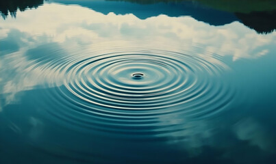Concentric Water Ripples Reflecting Clouds and Sky