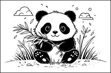 Cute Panda line art illustration for a children's coloring book © Qodier Ace