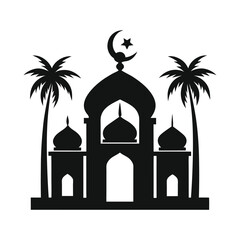 Minimal Mosque Silhouette with Crescent Moon and Palm Trees