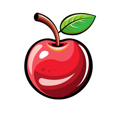Red apple with green leaf illustration. Vector isolated on white background.