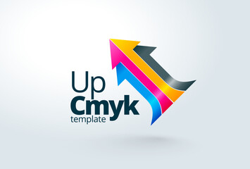 Up Print. Printing logo. Cmyk Arrows actoins. Template design vector. White background
