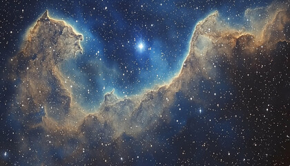 Cosmic Nebula with Blue and Gold Hues