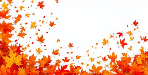 Autumn maple leaves border on white background.