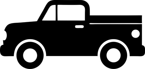 black and white vector silhouette of pickup trick from the side