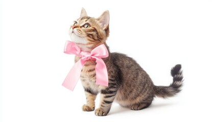 Obraz premium Adorable Tabby Kitten with Pink Bow