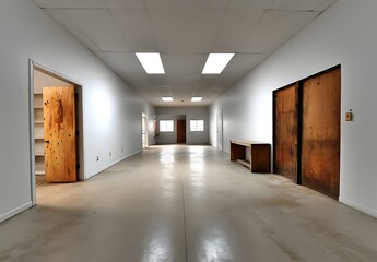 Obraz premium Empty Corridor in a Commercial Building Interior