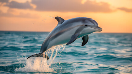 Fototapeta premium Majestic Dolphin Leaping at Sunset Ocean Wildlife Photography
