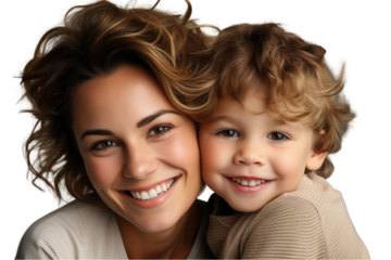 Smiling Mother Hugging and Having Fun with Her Son – Joyful Family Moment Captured in a Loving Embrace