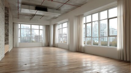 Obraz premium Empty Modern Loft Apartment with City View