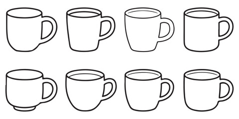 set of black vector various Coffee Mug Silhouette Design Vector Illustration