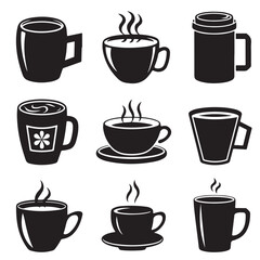 set of black vector various Coffee Mug Silhouette Design Vector Illustration