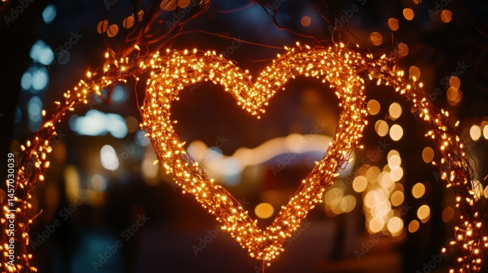 Poster bright string lights shaped to form an illuminated heart