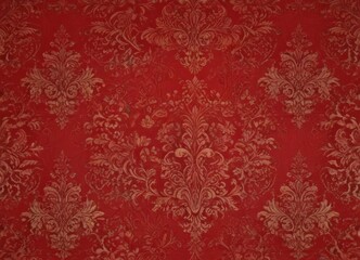 Intricate red damask wallpaper, opulent baroque design , scroll, textile, floral