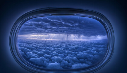 Dark Blue Storm Clouds Viewed From Above An Oval Frame