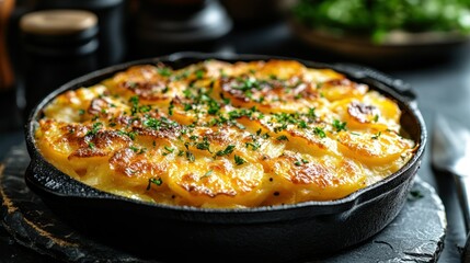 Golden potato dish with cheese topping