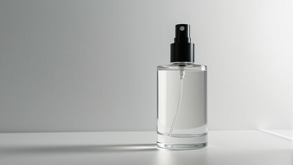 Transparent spray bottle on gray surface