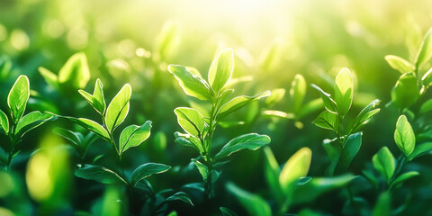Fresh green leaves in sunlight