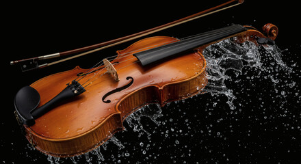 Obraz premium A captivating shot of a violin with water creating a dynamic and refreshing visual.
