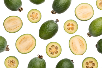 set of Feijoa fruits seamless pattern isolated on white background